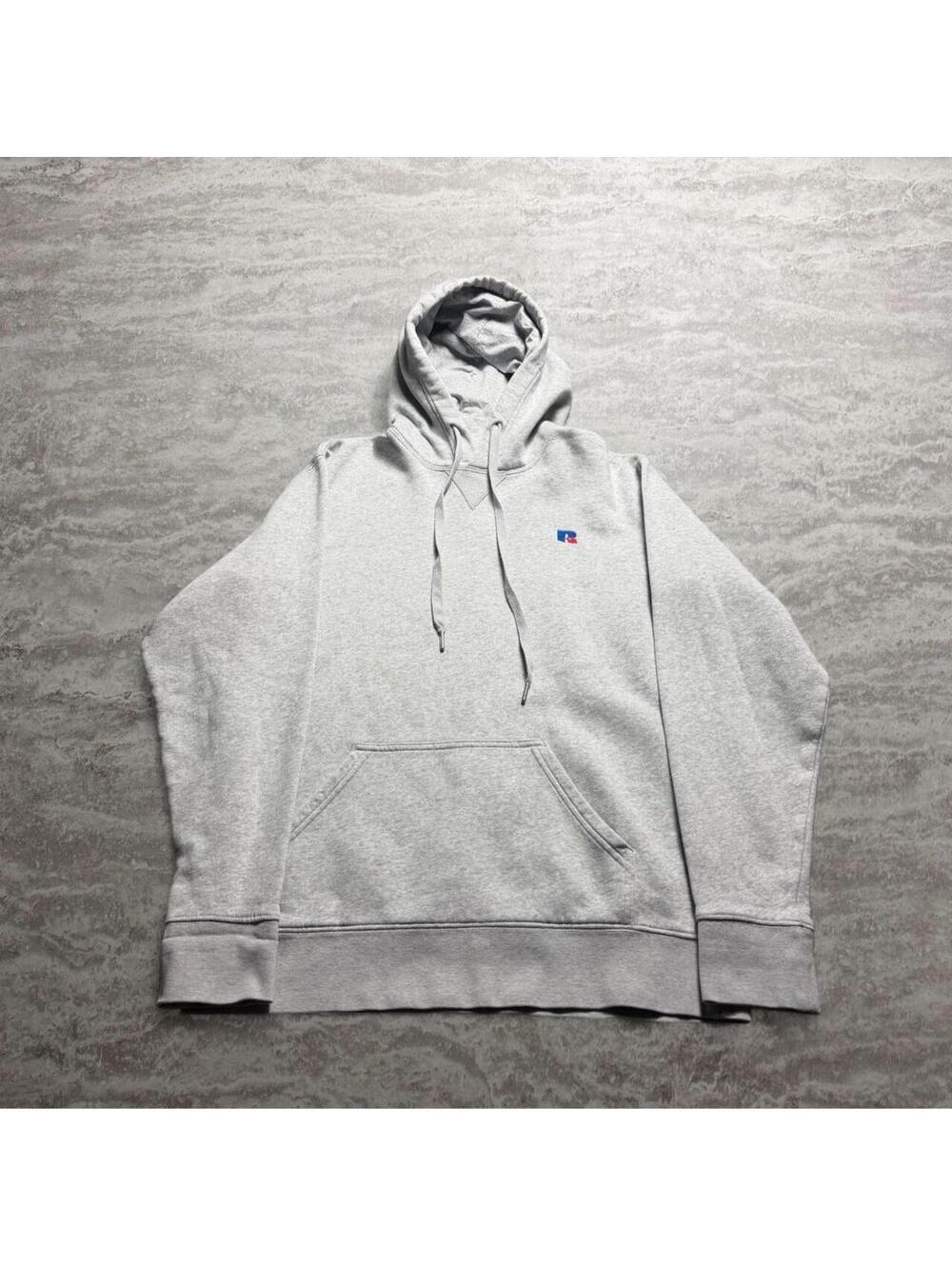 Vintage Russell Athletic Pullover Hoodie Medium Gray Embroidered Logo